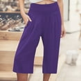 thumbnail image 4 of Capri Pants for Women 2025 Solid Color Linen Elastic Waist Casual Loose Capris with Pockets Womens Cropped Pants, 4 of 6