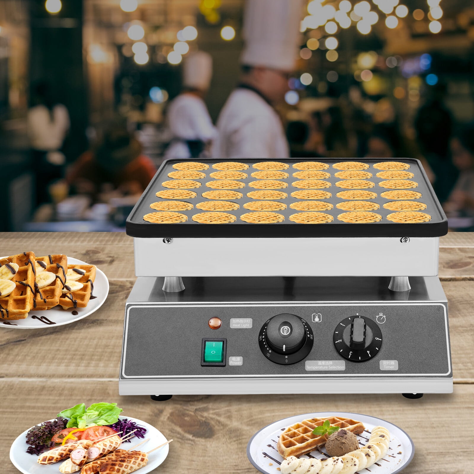 1000W 36-Grid Commercial Electric Waffle Machine 110V Mini Dutch Pancake Baker Maker for Family, Cafes