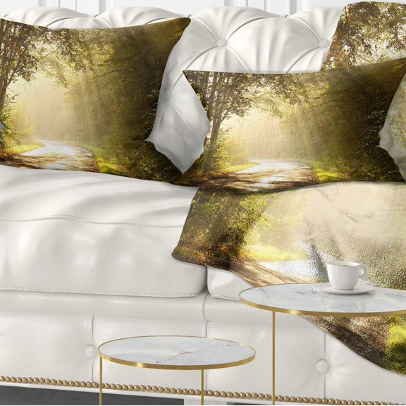 Designart Bright Sunlight in Fall Forest - Landscape Photo Throw Pillow - 12x20