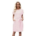 thumbnail image 3 of Women'S Summer Striped Short Sleeve T Shirt Dress Casual Tie Waist with Pockets Pink XXXL, 3 of 10