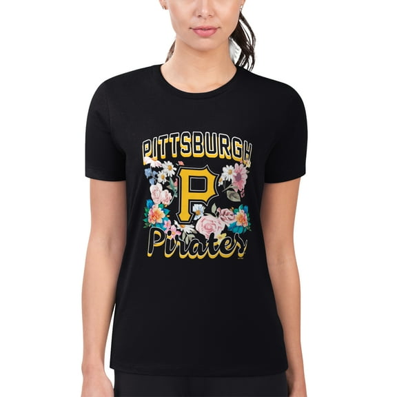 Women's G-III 4Her by Carl Banks Black Pittsburgh Pirates Super-Slim Fit Lightweight Flowers Graphic T-Shirt