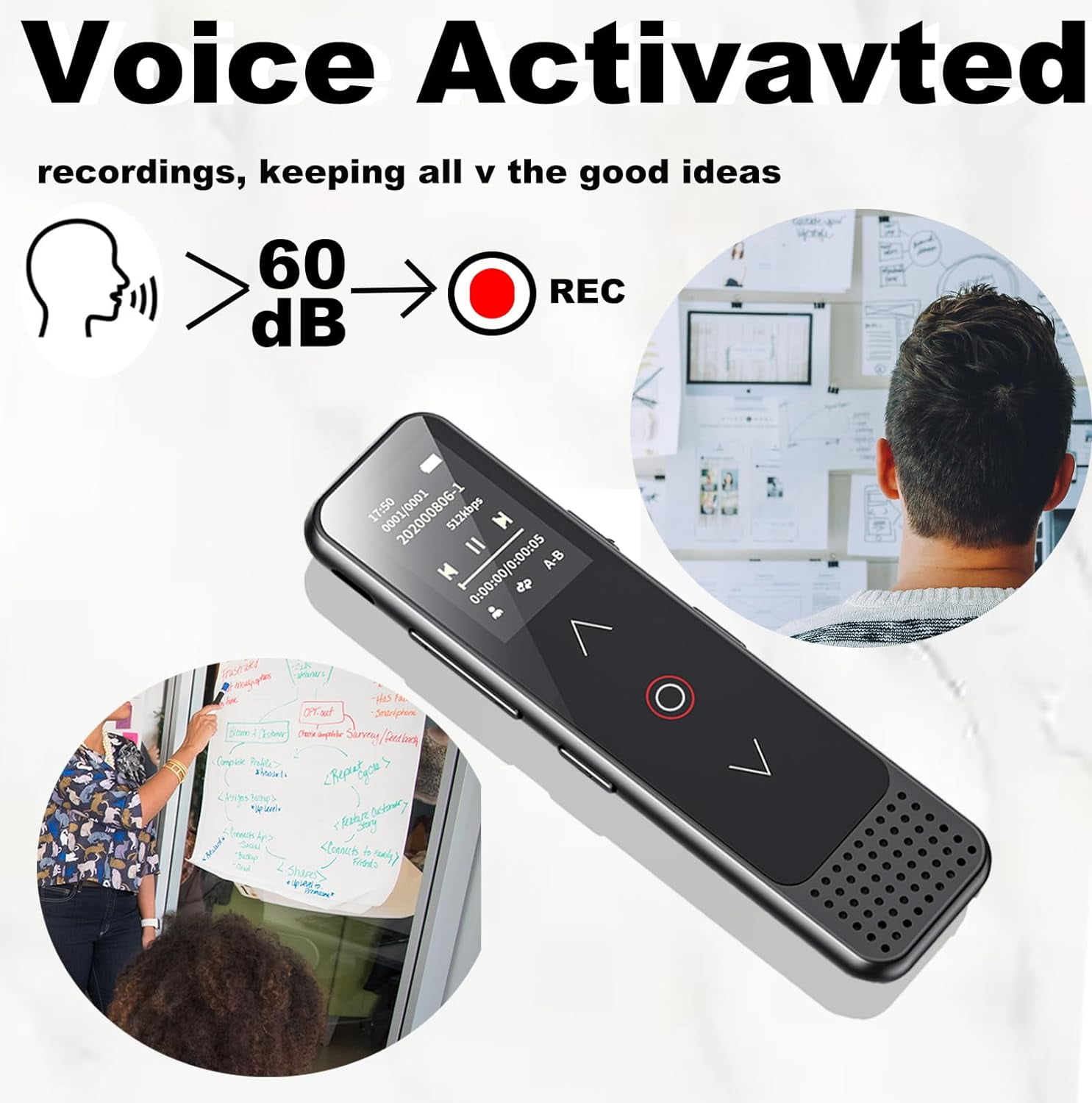 32GB Digital Voice Recorder with Playback, Small Voice Activated Recording Device for Lectures & Meetings, Bluetooth Noise Cancelling Audio Recorder Device, 18hrs Live Monitor with Earphones