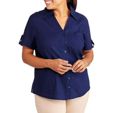 White Stag - Women's Plus-Size Woven Button Down Camp Shirt - Walmart.com