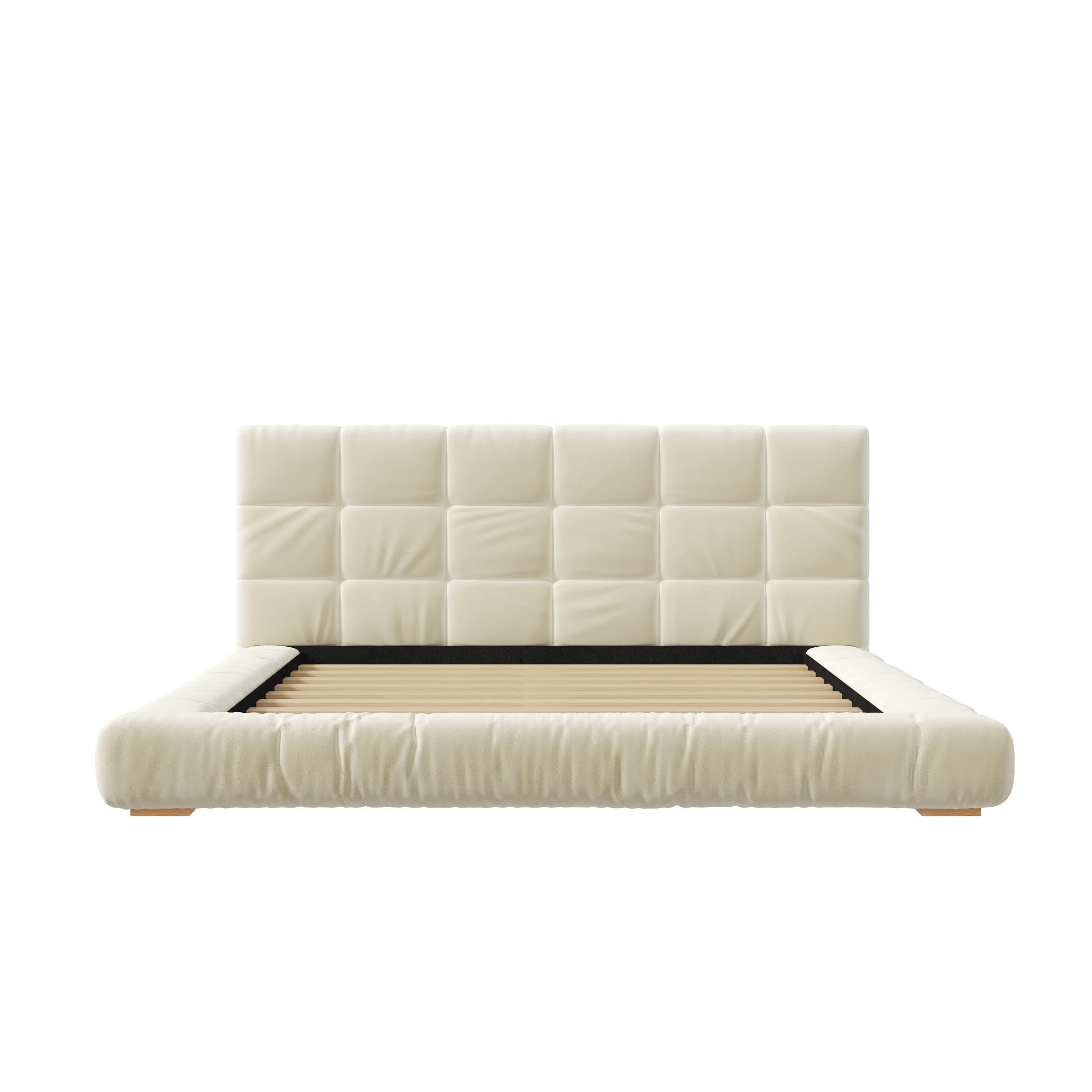 Christopher Knight Home Modern Velvet Upholstered Platform Bed with Channel Tufted Headboard, Queen, Beige