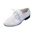 thumbnail image 5 of Boy's Classic Patent Leather Dress Shoes Toddler Block Low Heel Fashion Pointed Toe Lace Up Oxfords Shoes, 5 of 7