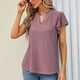 thumbnail image 3 of Camisa de manga corta con cuello en V, camisa con ojales y volantes para mujer Camisa de manga corta con cuello en V y volantes para mujer, estética elegante, 3 of 6