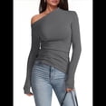 thumbnail image 1 of Blusas de Mujer con Hombros Descubiertos, Elegantes, de Larga, Asimétricas, Ajustadas, para Salir, de Otoño, con Frunces. Gris Oscuro XL, 1 of 7