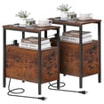thumbnail image 6 of Set of 2 Narrow End Table with Charging Station Couch Side Table with 2 Drawers Slim Nightstand and Bedside Table for Small Spaces, for Living Room, Bedroom, Rustic Brown, 6 of 7