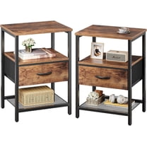 JL Nightstand Set of 2, Night Stand with Fabric Drawer, Mesh Shelf, Side Table with Storage, Fabric Drawer Dresser, Open Shelf, Metal Frame, Bedroom, Rustic Brown
