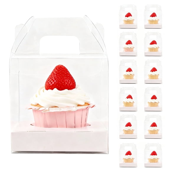 30 PCS Clear Plastic Cupcake Containers, Individual Single-Serving Boxes with Handles & Inserts for Baking, Parties, Gifts, and Favors