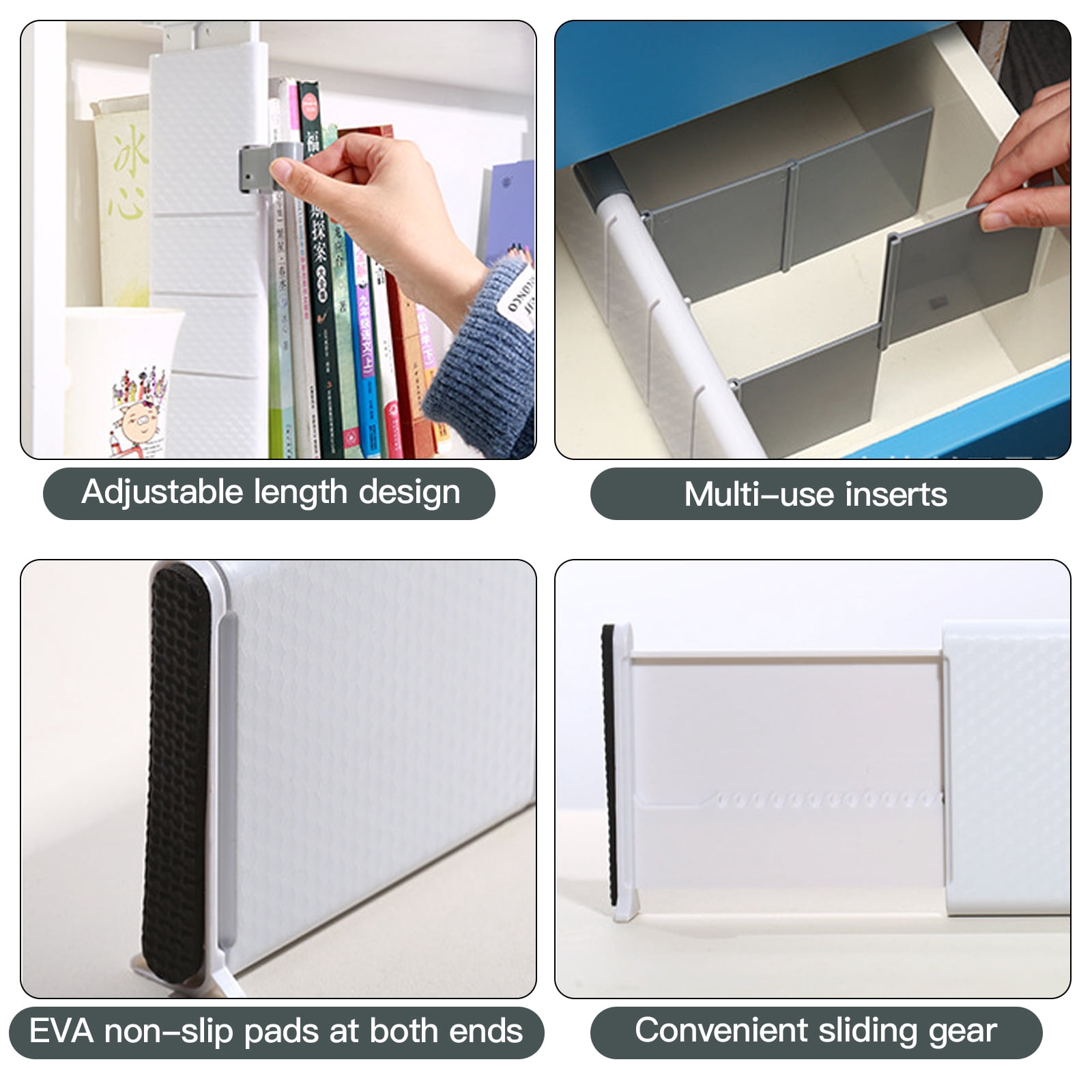 VEGCOO Drawer Dividers Organizer 4 Pack, Adjustable Drawer Separators with 16 Inserts 4" High Expandable from 11-17.5" for Home,Bedroom, Bathroom, Closet, Clothing, Office, Kitchen