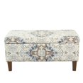 thumbnail image 2 of Medallion Print Fabric Upholstered WoodBench Hinged Storage in Large Brown&Cream, 2 of 2