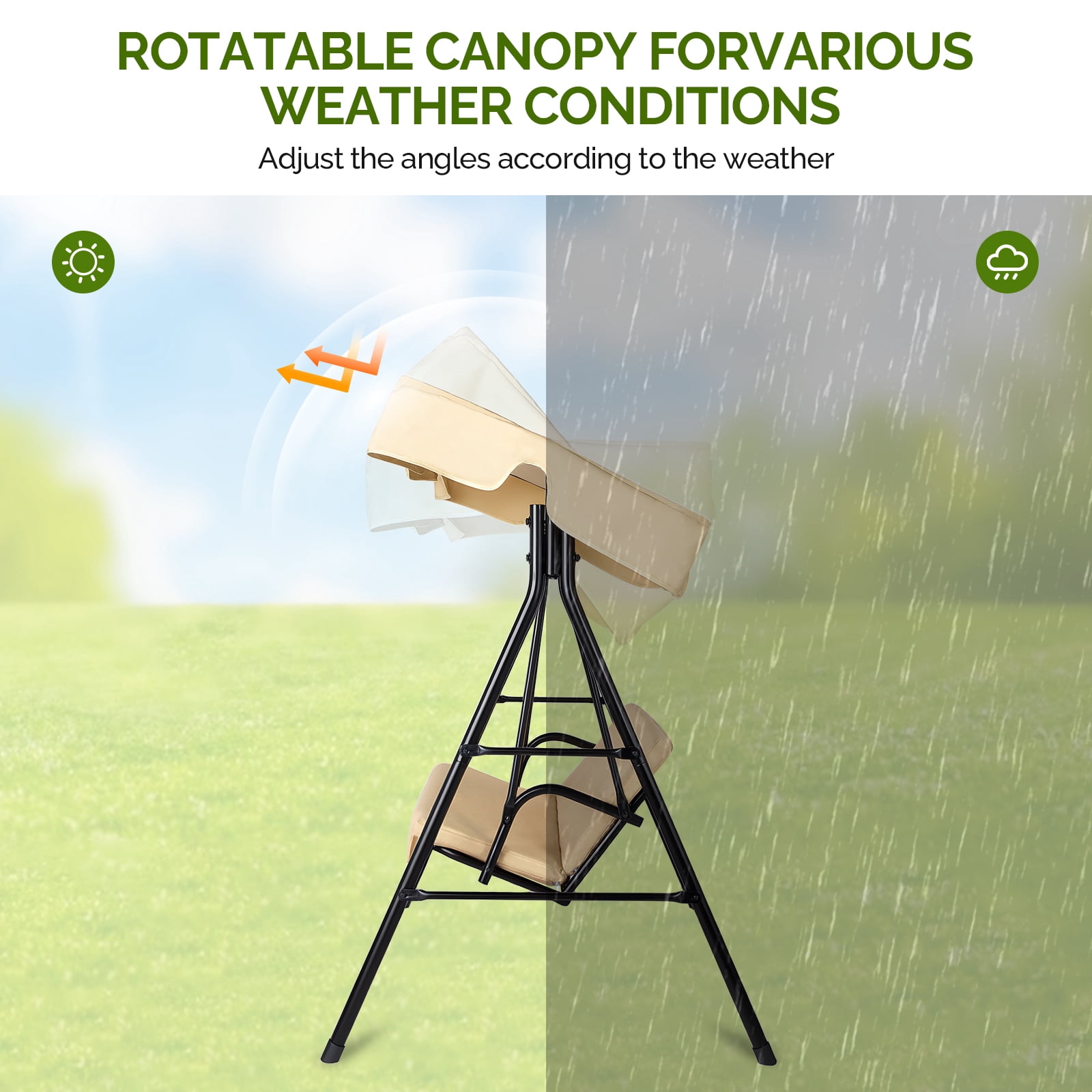 Outdoor Swing Set with Cushion & Sunshade Canopy 250KG Weight Capacity Iron Frame Oxford Cloth Patio Swing for Garden Backyard Balcony