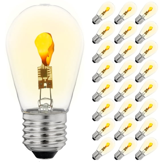 25 Pack S14 LED Flicker Flame LED Bulbs Plastic Medium Base E26 Bulbs