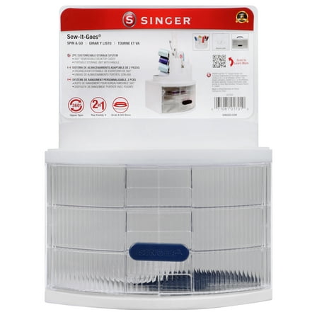SINGER Sew-It-Goes Spin & Go Multipurpose Sewing Storage Container and Craft Organizer with Removable Drawers, Built-in Peg Board