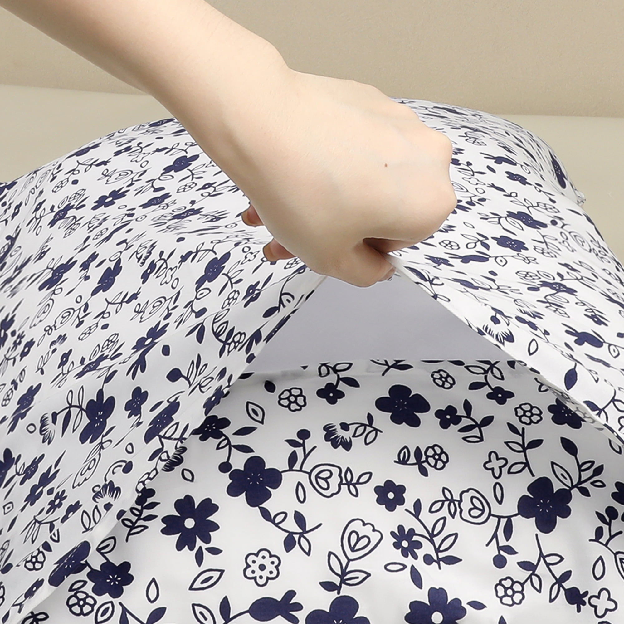 Unique Bargains Set of 2 Pillowcase for Hair and Skin Cotton Floral Pillow Cases Dark Blue