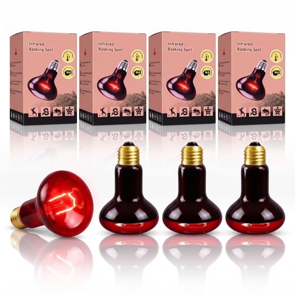 4 Pack 50W Reptile Heat Lamp Bulb, 110V E26 Infrared Red Basking Light Bulb for Lizard Turtle Bearded Dragon Amphibians
