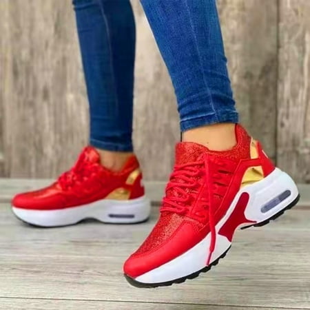 

Female Casual Running Shoes Slope Heel Shoes with Anti-slip Sole for Birthday Christmas Gifts 42 Red