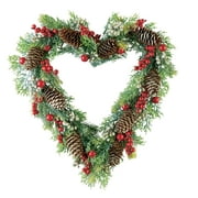 Collections Etc Winter Pine Heart-Shaped Hanging Door Wreath 13.75" x 2.5" x 14"