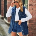 thumbnail image 2 of FLMEI Denim Jean Vest for Women Sleeveless Jacket Button Down Denim Jean Vest Waistcoat Jacket S-XL, 2 of 8