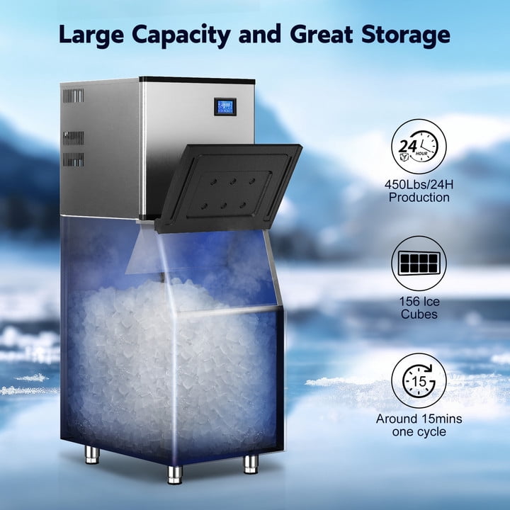 Tittla 450Lbs/24H Air Cooled Split Commercial Ice Maker Machine with 300Lbs Ice Bin in Silver Two packages 156 Ice Cubes/Cycle
