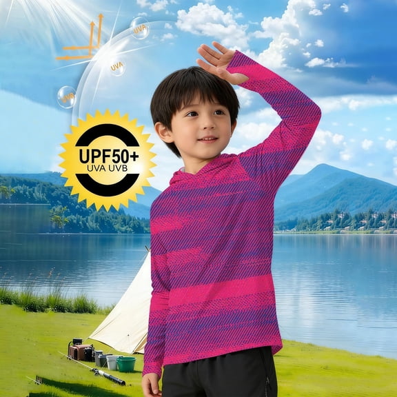 Falkdiz Long Sleeve Coat for Boys Summer Sun Protection UPF 50 Pullover Casual Lightweight Outdoor Hooded Stylish Graphic Boys Shirts,Hot Pink,Size: 120
