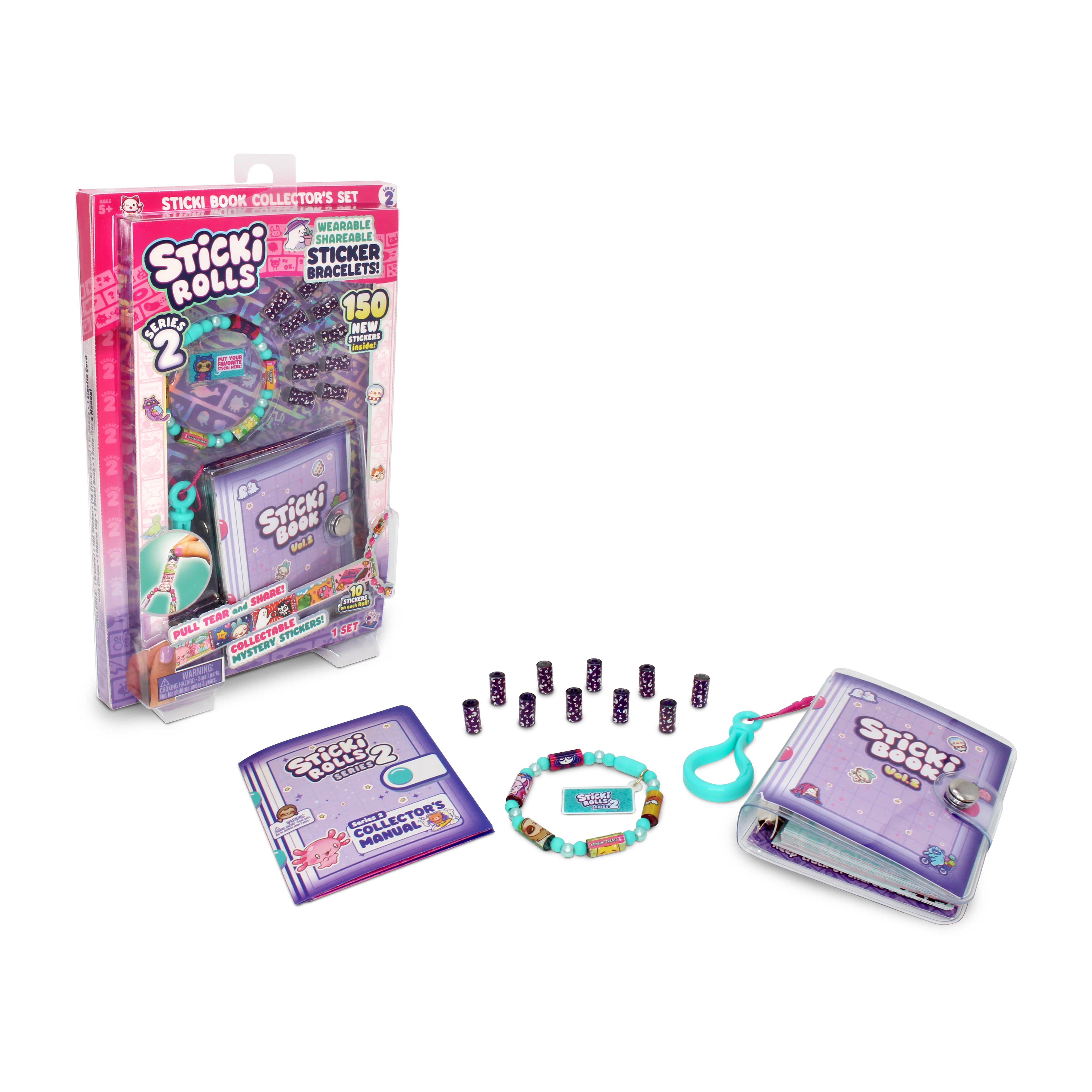 Sticki Rolls Sticki Book - Wearable & Shareable Sticker Bracelet + Collection Book - 120 Mini Stickers - 50 Activity Pages - 1000+ Sticker Designs