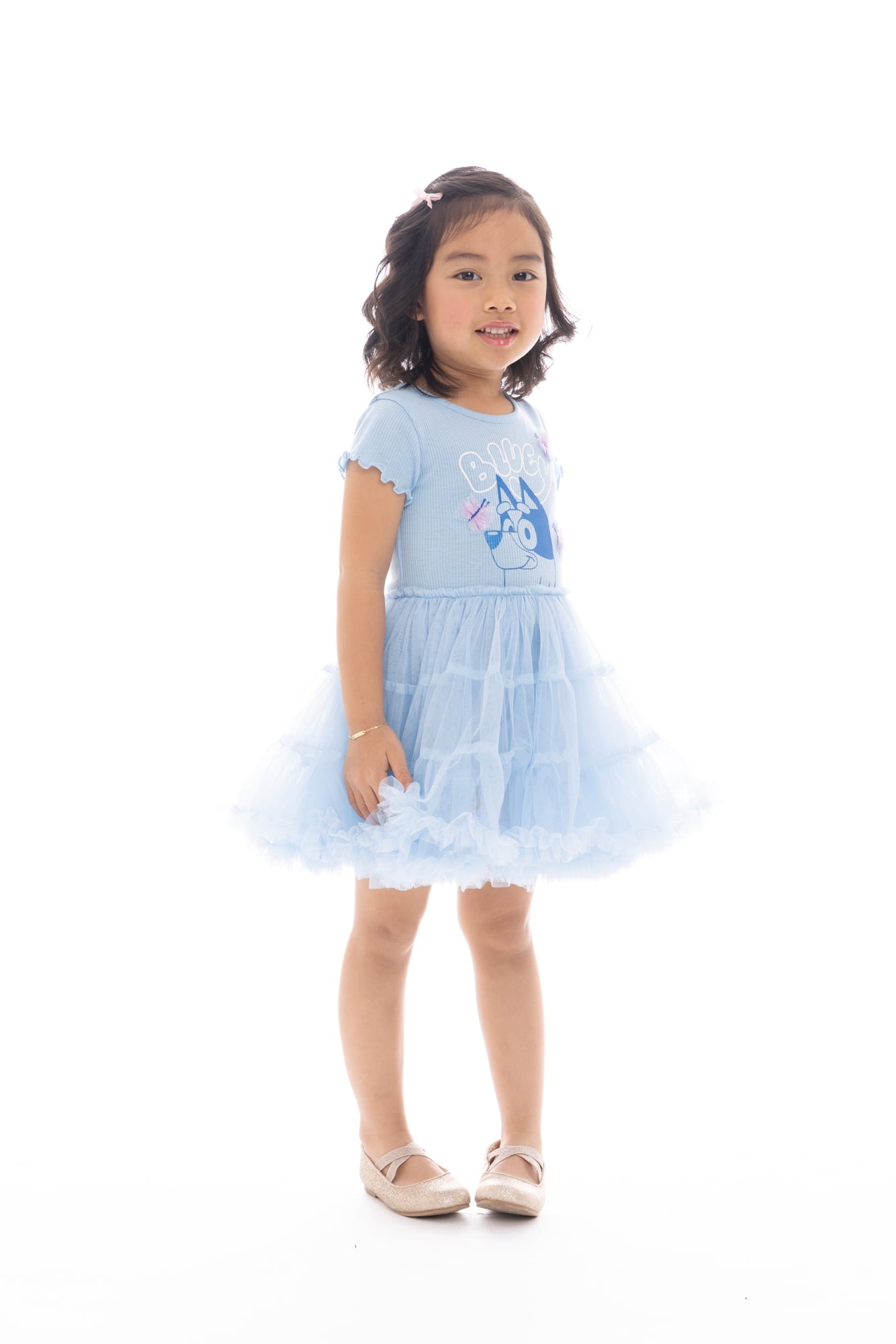 Bluey Toddler Girl Tiered Tutu Dress with 3D Butterflies, Sizes 12M-5T