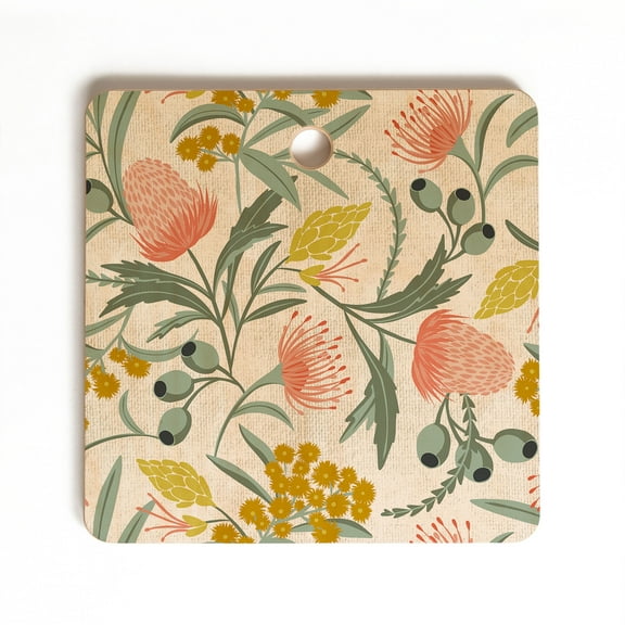 Society6 Marta Barragan Camarasa Flora Australis White Square Cutting Board, 11.5" x 11.5"