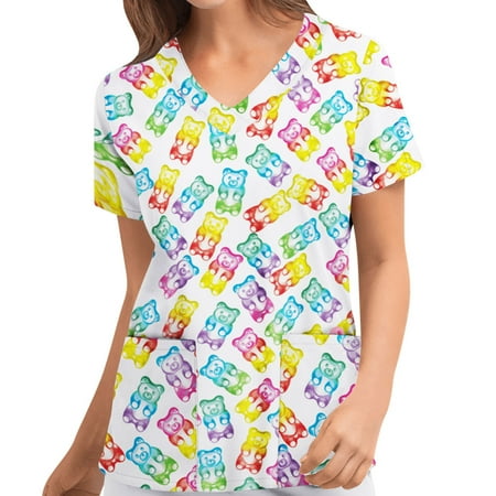 

Mchoice Women s Floral Print Stretch Scrub Top with Pockets V-Neck Comfy Scrub Top Tunic Top on Clearance