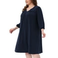 thumbnail image 4 of Agnes Orinda Women's Plus Size Summer Dress Eyelet Hollow Out Notched Neck 3/4 Sleeve Casual Midi Dress with Pockets 1X Dark Blue, 4 of 5