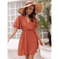 thumbnail image 4 of Vestido corto de verano de manga corta con cuello en V y cintura alta con estampado integral para mujer XL Sailing Electrónica, 4 of 5