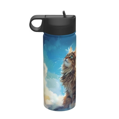

Cauagu Blue Sky Winged Cat for 18 oz Water Bottle With Straw Stainless Steel Sports Water Cup Flask Wide Mouth Travel Thermal Mug for Home Office Car