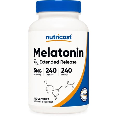 Nutricost Melatonin 5mg Per Serving Extended Release Sleep Support, 240 Capsules for 240 Servings Per Bottle - Vegan, GMO-Free, Gluten-Free