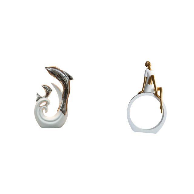 Figura Moderna Abstracta De Cerámica Con Un Delfín Y Una Niña, Ideal Para Decorar Mesas Auxiliares: Soporte De TV, Chimenea, Oficina, Sala De Estar, Mesa De Centro, Dormitorio, Estantería O