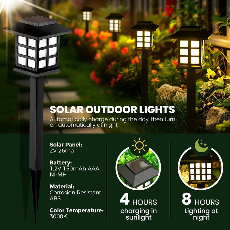 GIGALUMI Solar Black Outdoor Lights, 6 Pack, Solar Walkway Lights with IP65 Waterproof for Patio Decor, Garden