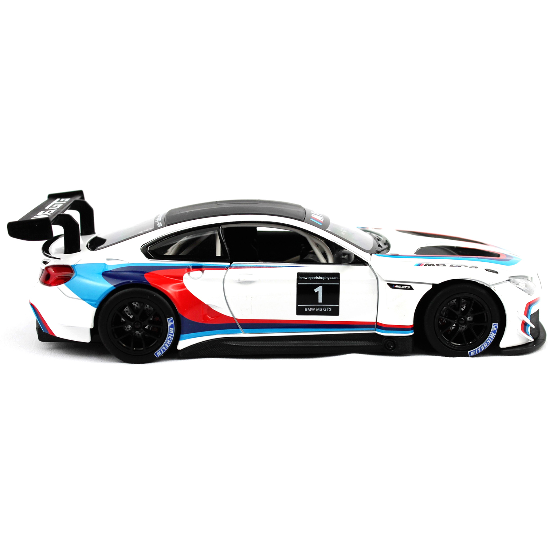 2018 BMW M6 GT3: White With Black Top and Stripes - 1:24 Model Car by Optimum Diecast