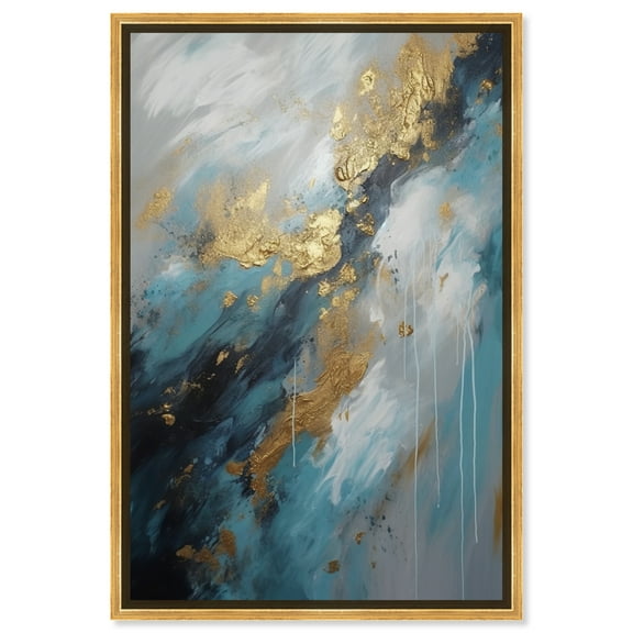 After The Rainfall Blue Abstract Canvas Wall Art by Art Remedy, Gold Floater Frame, 10"x15"