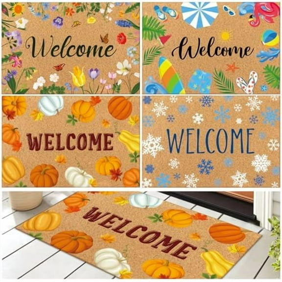 Seasonal Welcome Door Mat 24"x15" Interchangeable Entrance Mats for Front Door Non-Slip Rugs Faux Coir Doormat for Spring Summer Fall Winter Indoor Outdoor$$Garden & Patio