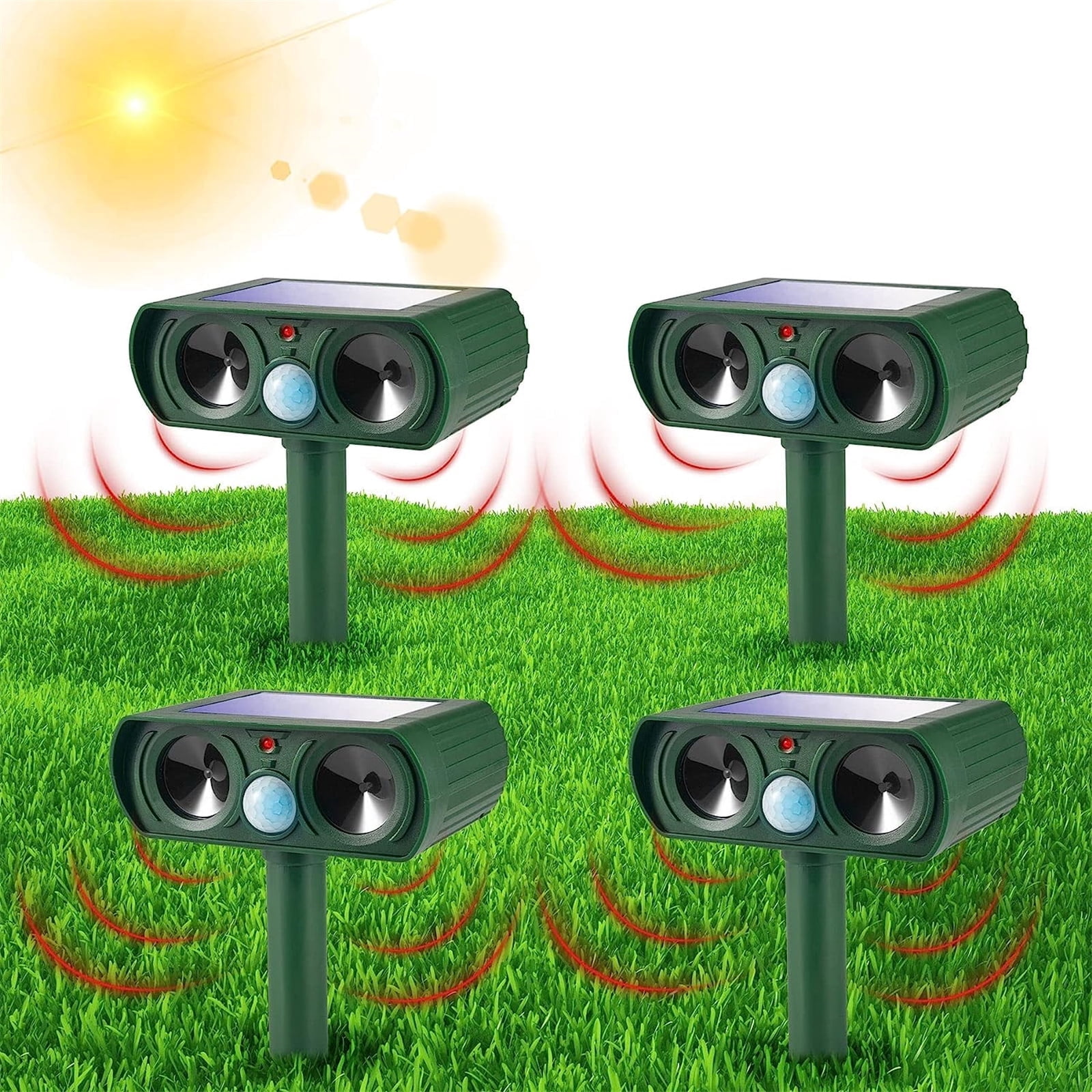 4 Pack Ultrasonic Animal Repellent Outdoor Solar Animal Repeller Deterrent Waterproof,Motion Sensor Deterrent Repel Cat Dog Deer Raccoon Fox Skunk Rabbit Squirrel for Garden Yard