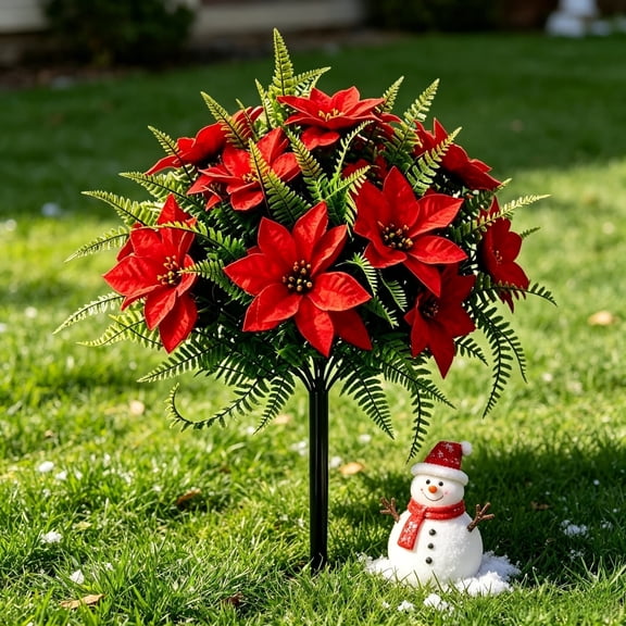 Poinsettia Christmas Set, Artificial Holiday Flowers, Garden Ground Decoration, Lifelike Textured Detail and Easy Assembly Design for Outdoor Gardens, Entryway Walkways, and Indoor Tabletop Displays.