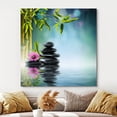 thumbnail image 3 of wall26 Canvas Print Wall Art Zen Stone Stack on Water with Lily &amp; Bamboo Floral Nature Digital Art Modern Art Rustic Scenic Relax/Calm Colorful for Living Room, Bedroom, Office - 16"x16&quot, 3 of 5