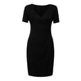 thumbnail image 4 of WTXUE Plus Robes Taille, Robe Moulante à Manches Courtes Mi-Longue Col en V, Robe Asymétrique Unie pour Femmes Grande Taille, Noir Taille TG (US:20), 4 of 9
