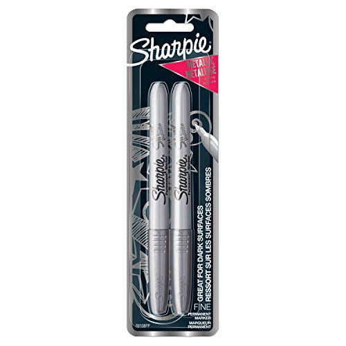 Sharpie Metallic Permanent Markers Fine Point, Silver, 2 Count, 2 Pack