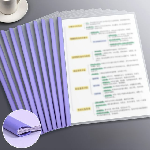 Lksixu 10 Pack Report Covers with Sliding Bar, A4 Letter Size Clear Report Covers with 40 Sheet Capacity, Reusable Presentation Folders Waterproof File Document Binder School Office Supplies, Purple