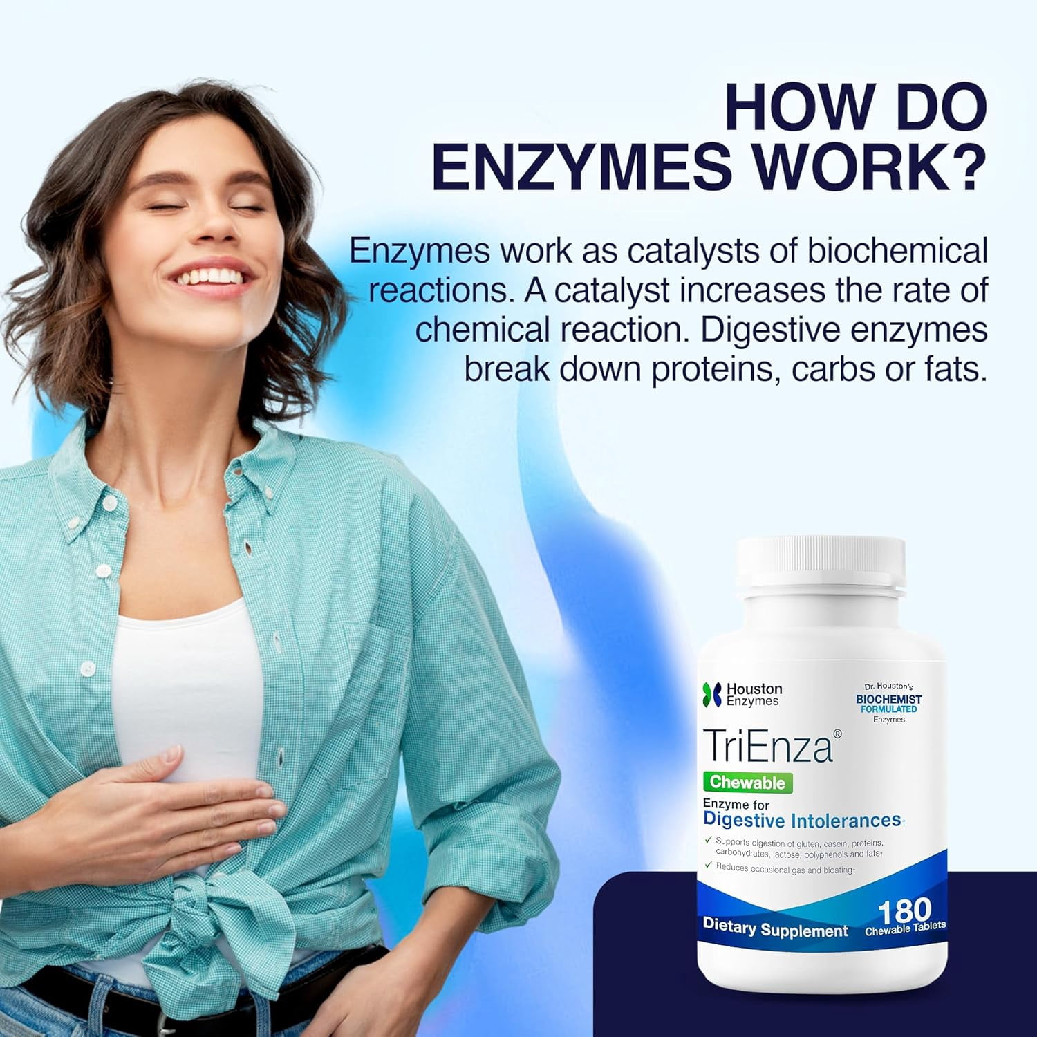 Houston Enzymes TriEnza - Broad-Spectrum Enzyme for Digestive Health Support - 180 Chewable Tablets