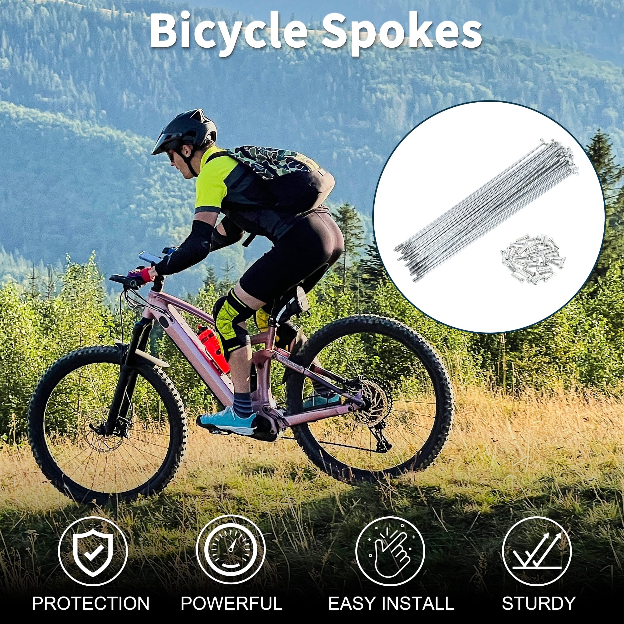 Unique Bargains 36Pcs 14G Carbon Steel Galvanized Bicycle Spokes with Nipples Silver 6.97"