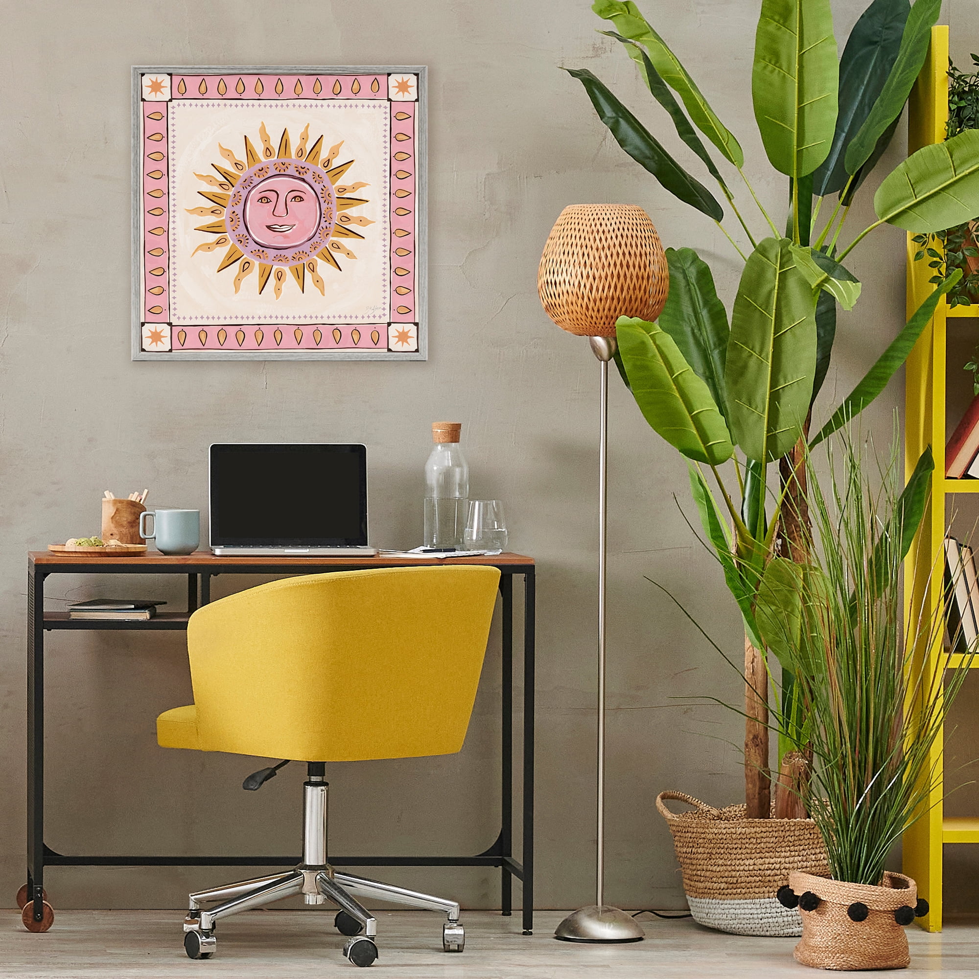 Stupell Industries Smiling Sun with Pink Border Gray Framed Giclee Art, design by Two If By Sea Studios