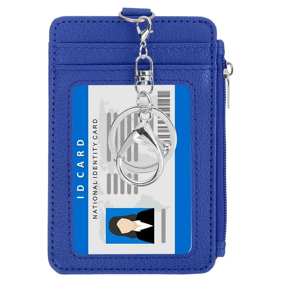 Uxcell Slim PU Leather Card Holder Wallet with Keychain, Blue