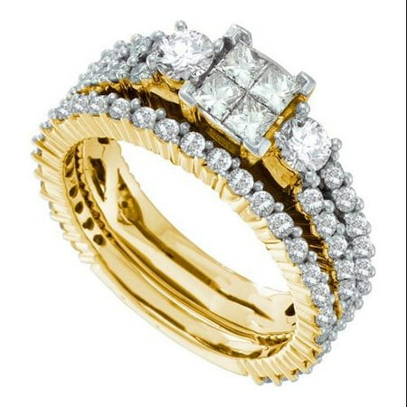 2.00Ctw Diamond Invisible Bridal Set Womens Fixed Ring Size - 7